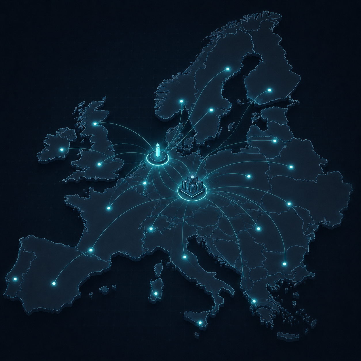 Map of Europe with operational locations